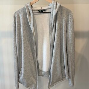 Lauren Ralph Lauren Light Gray Hooded Open Cardigan